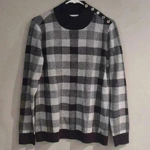 Calvin Klein long sleeve mock neck‎ black gray check thin sweater womens medium